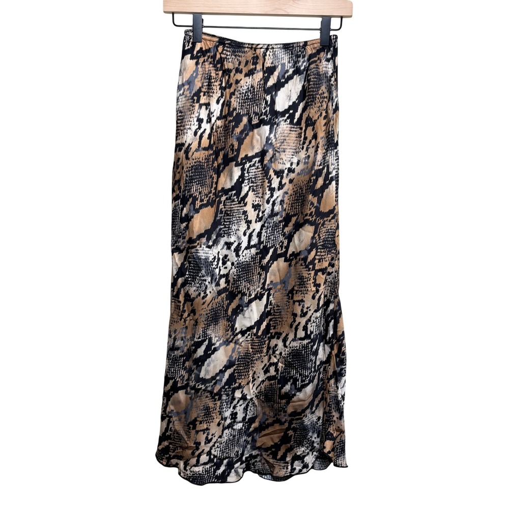 Addison Satin Snakeskin Python‎ Animal Print Bias Cut Midi Slip Skirt Womens M